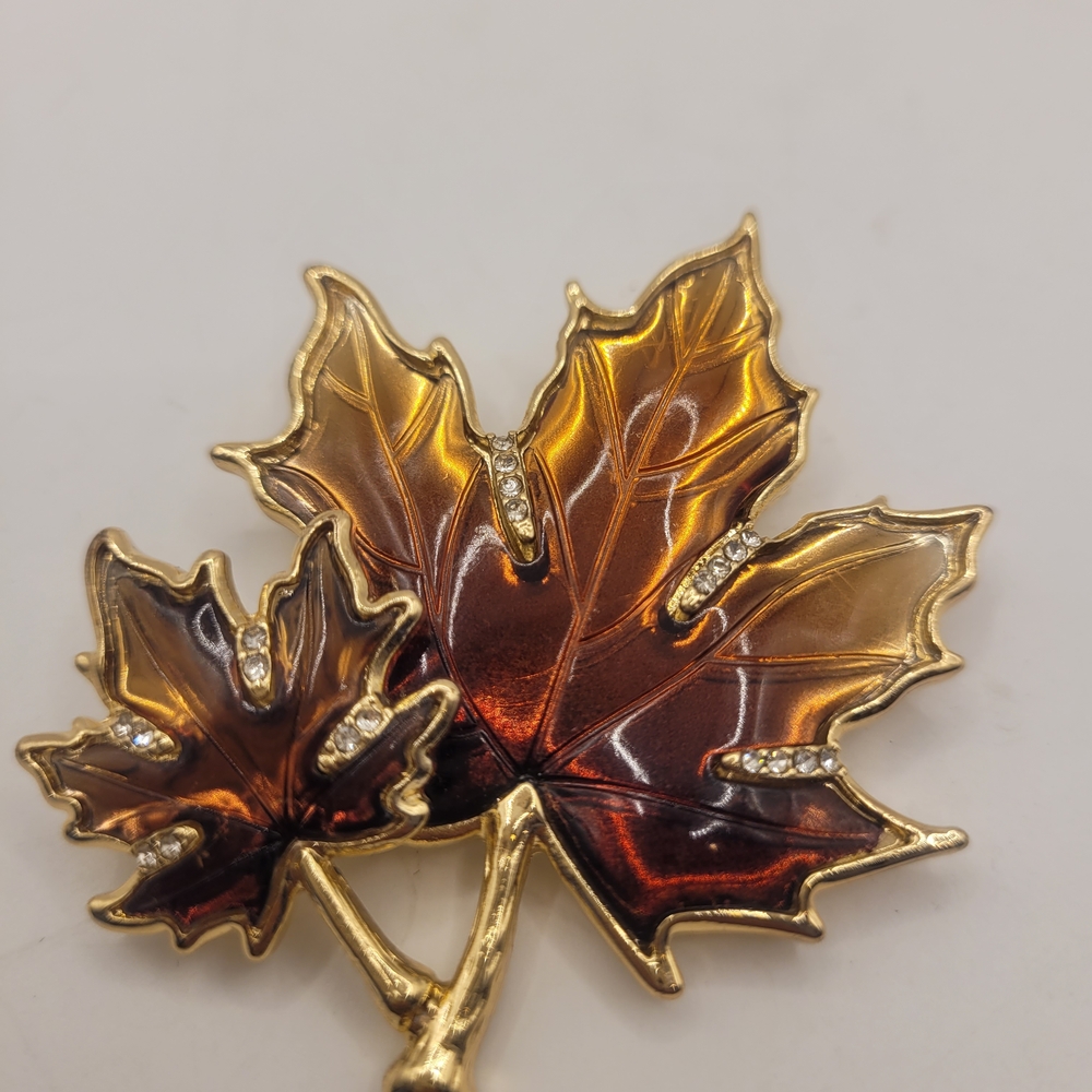 Gold and Brown Leaf Brooch